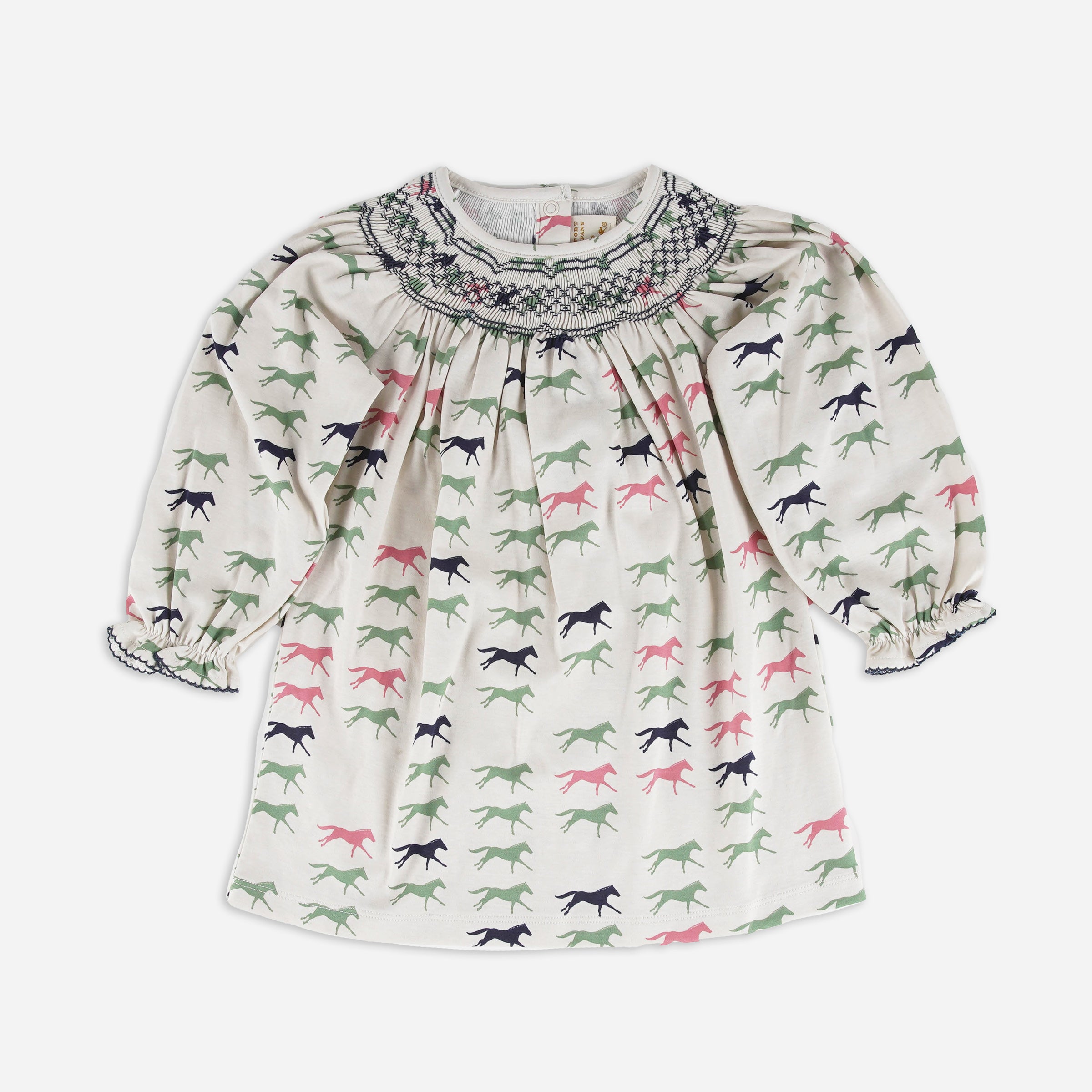 Beaufort Bonnet Keeneland Horsin' Around Sandy Smocked Dress