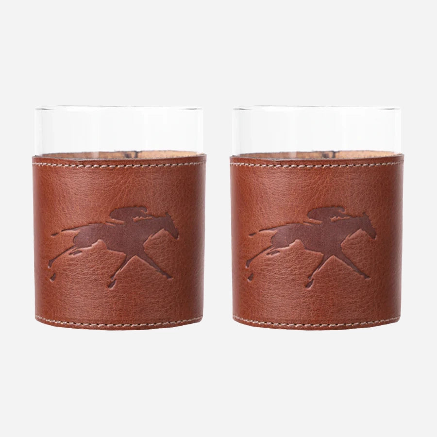 Clayton &amp; Crume Keeneland Leather Wrapped Rocks Glass Set