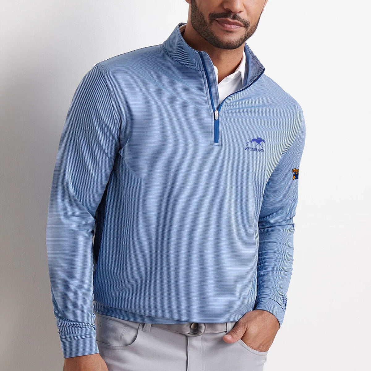 Peter Millar Keeneland Men&#39;s UK Sugar Stripe Perth 1/4 Zip