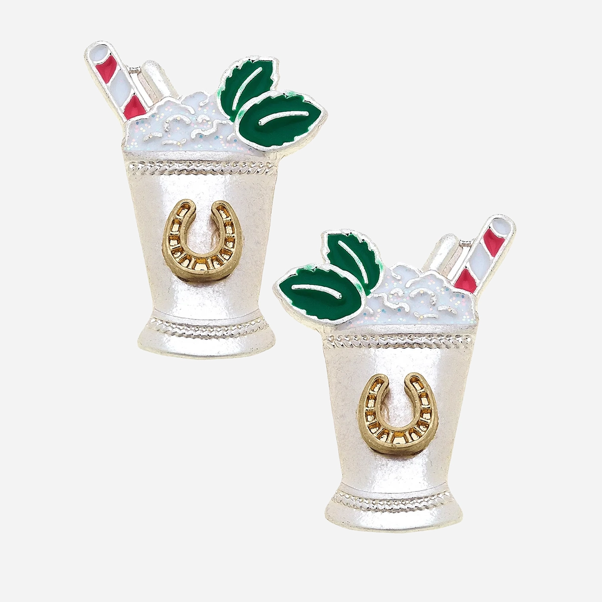 Canvas Style Lucky Horseshoe Mint Julep Stud Earrings
