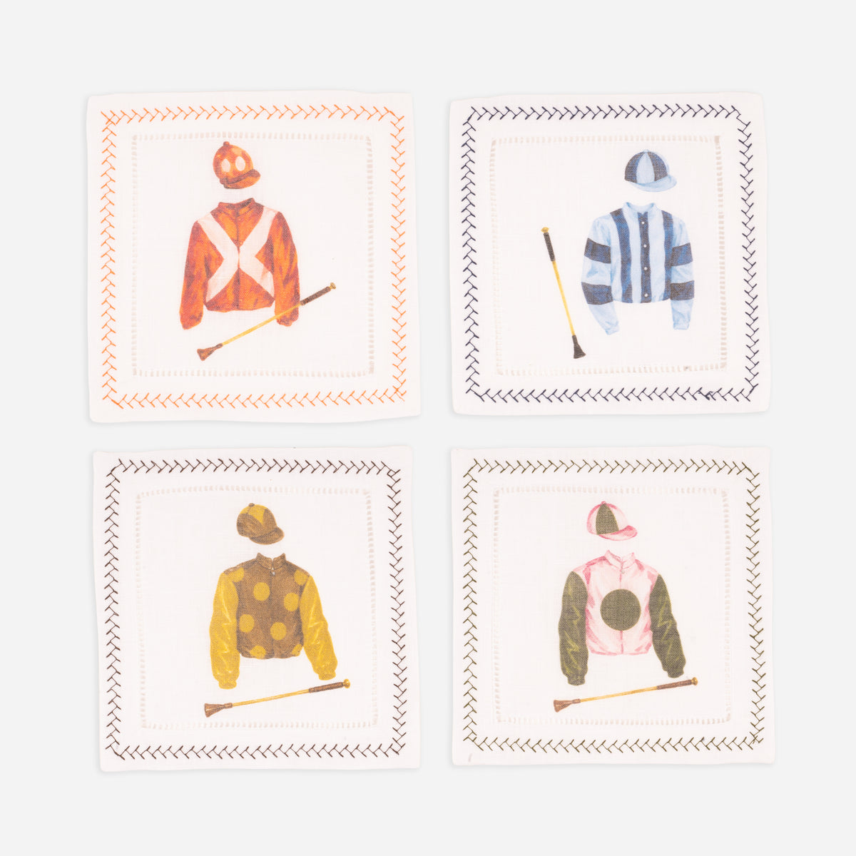 House Of Henry Keeneland Jockey Silks Cocktail Napkins Set of 4